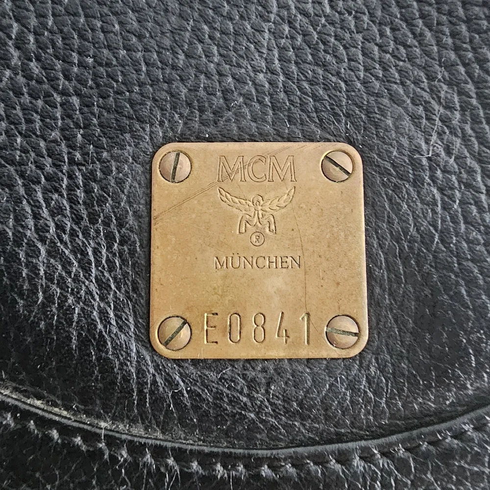 MCM Black Pebbled Calf Leather Logo Backpack